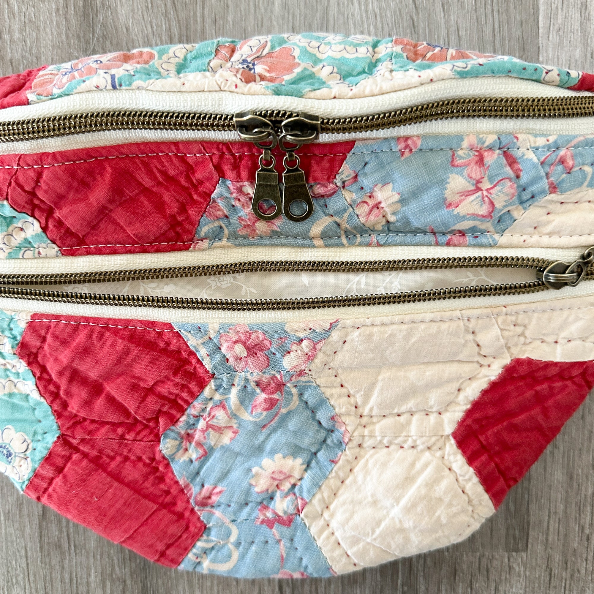Large Fanny Pack Bag Vintage Grandmother's Garden Quilt