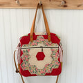 Sunday School Teachers Bag Vintage Grandmothers Garden Quilt with Leather Handles and Crossbody Strap