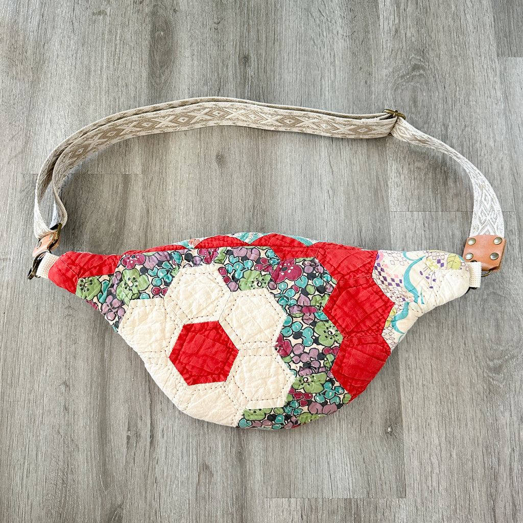 Large Fanny Pack Bag Vintage Grandmother's Garden Quilt