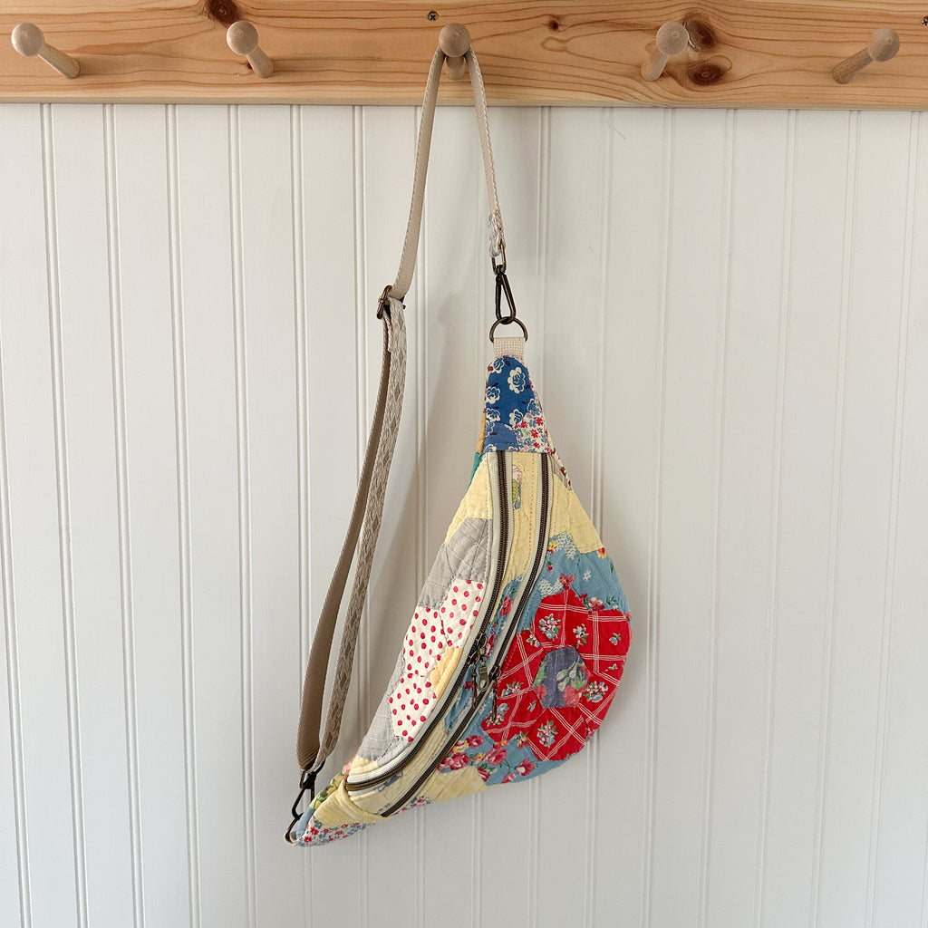 Large Fanny Pack Bag Vintage Grandmother's Garden Quilt