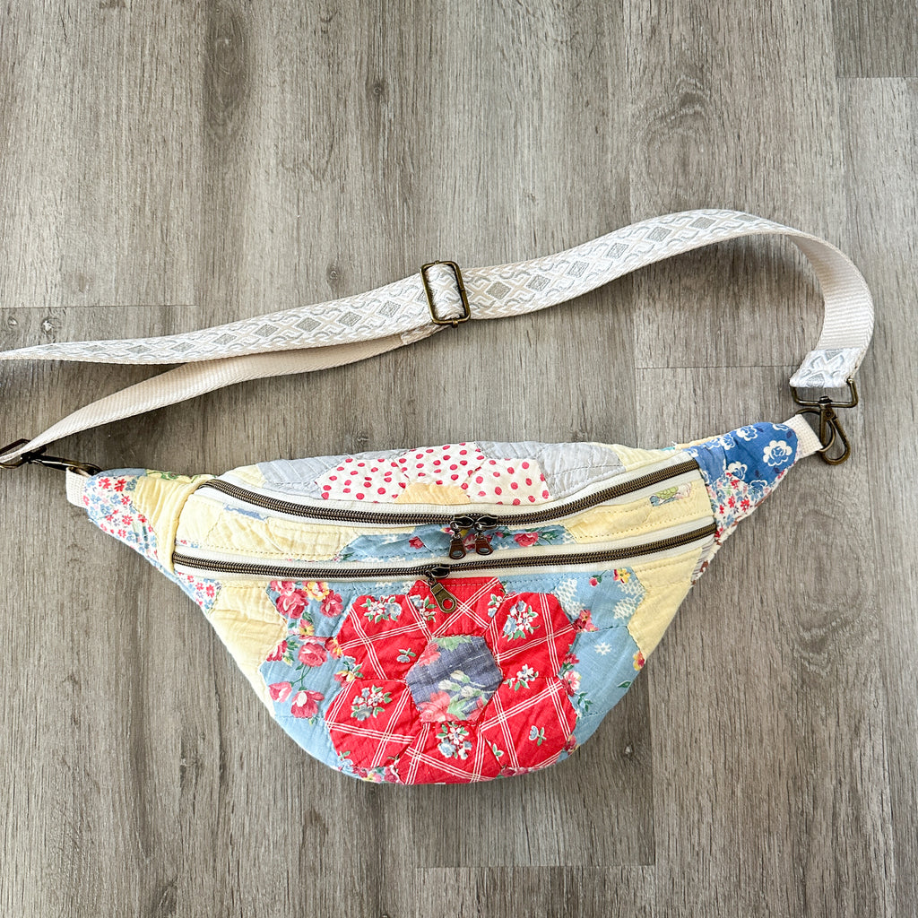 Large Fanny Pack Bag Vintage Grandmother's Garden Quilt