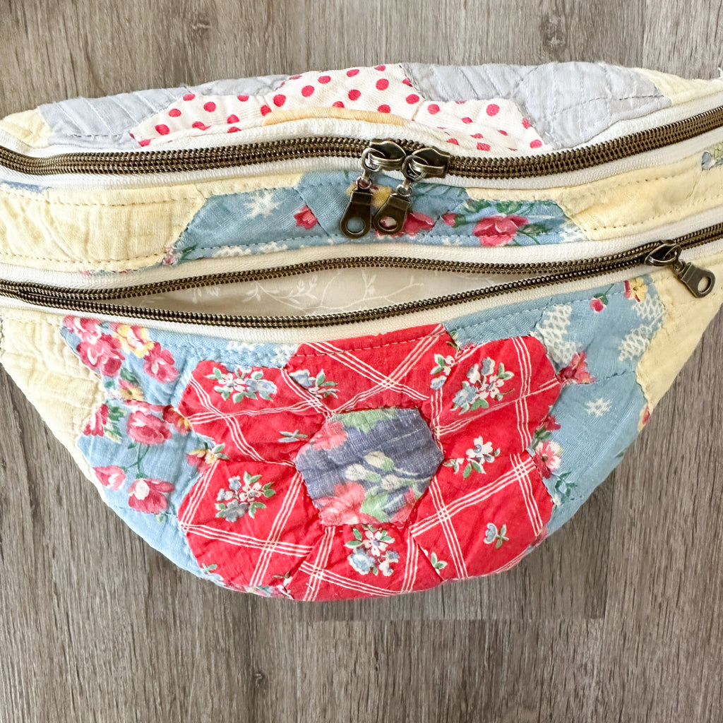 Large Fanny Pack Bag Vintage Grandmother's Garden Quilt