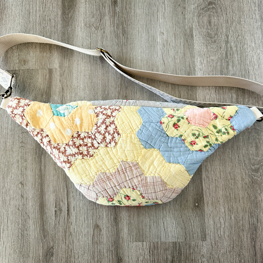 Large Fanny Pack Bag Vintage Grandmother's Garden Quilt