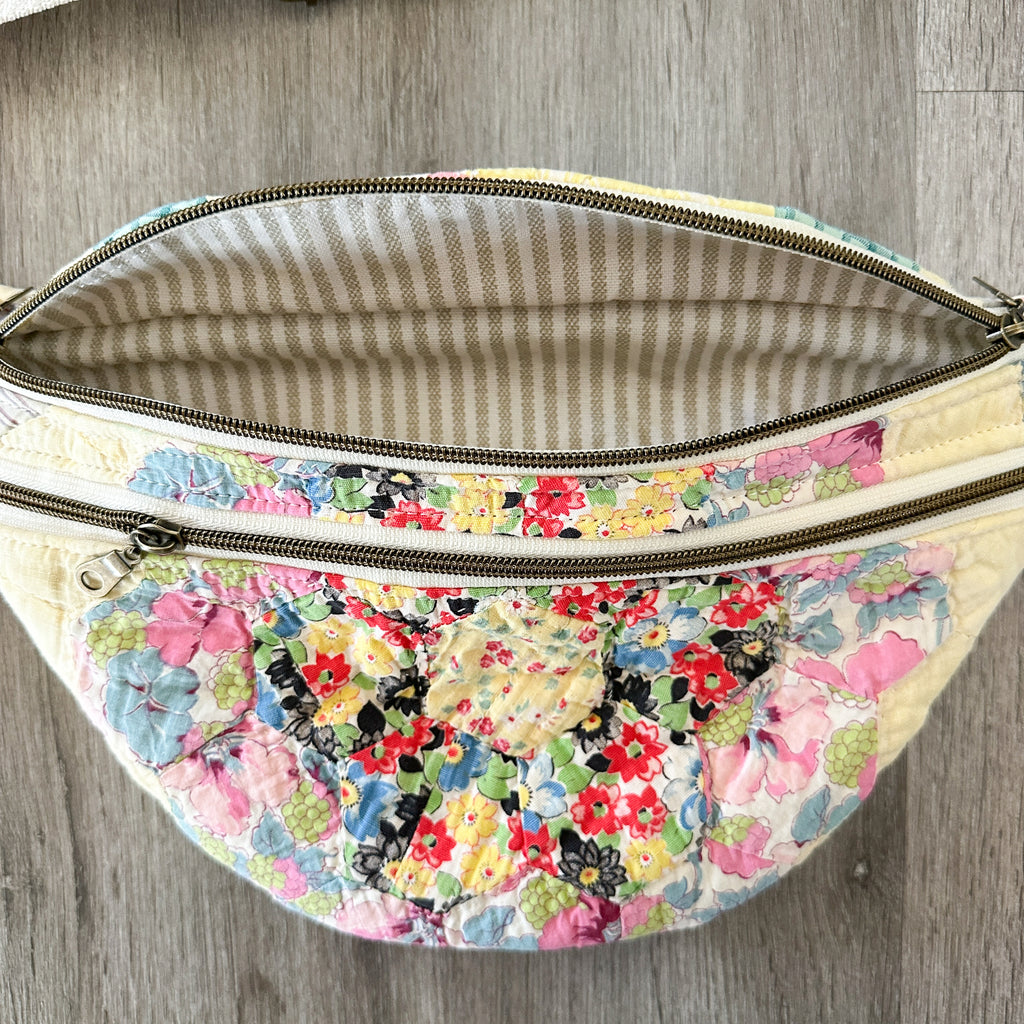 Large Fanny Pack Bag Vintage Grandmother's Garden Quilt