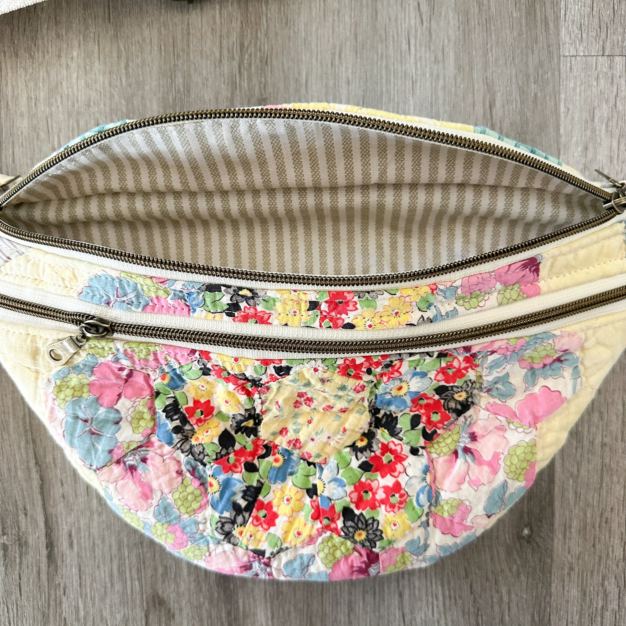 Large Fanny Pack Bag Vintage Grandmother's Garden Quilt