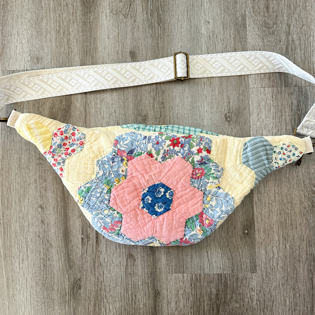 Large Fanny Pack Bag Vintage Grandmother's Garden Quilt