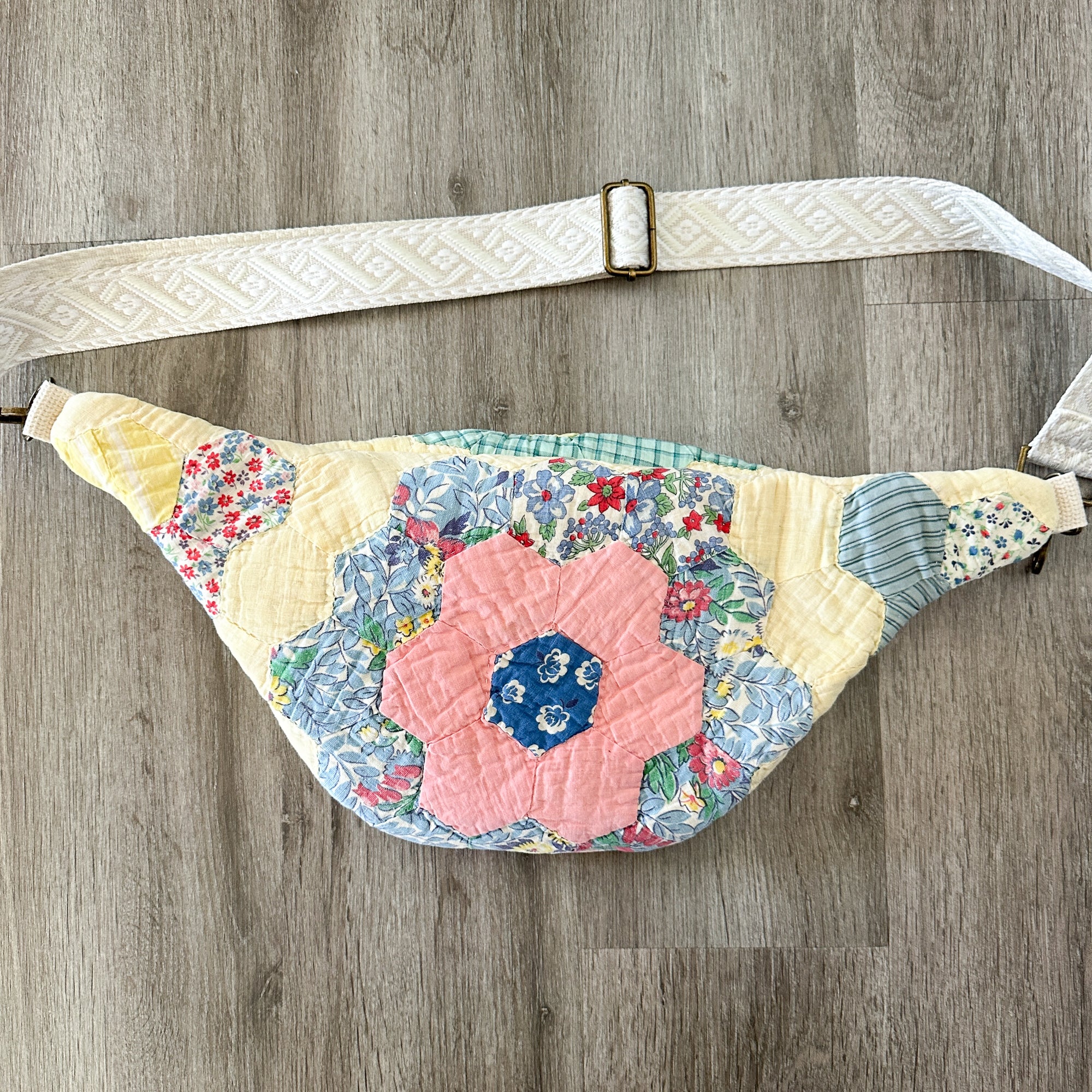 Large Fanny Pack Bag Vintage Grandmother's Garden Quilt