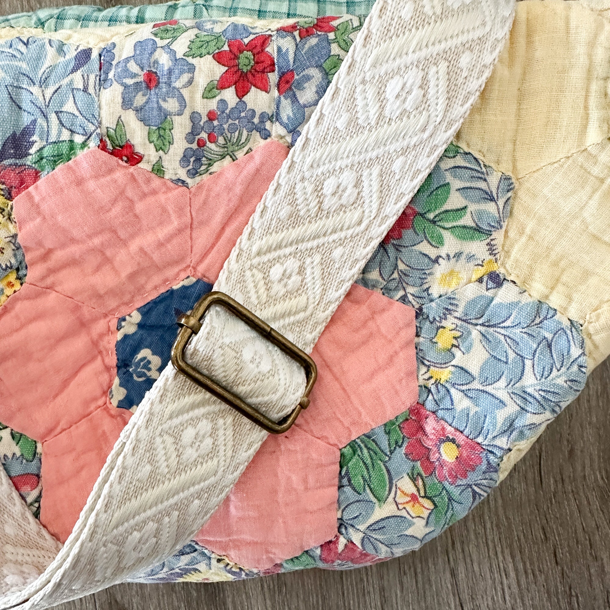 Large Fanny Pack Bag Vintage Grandmother's Garden Quilt