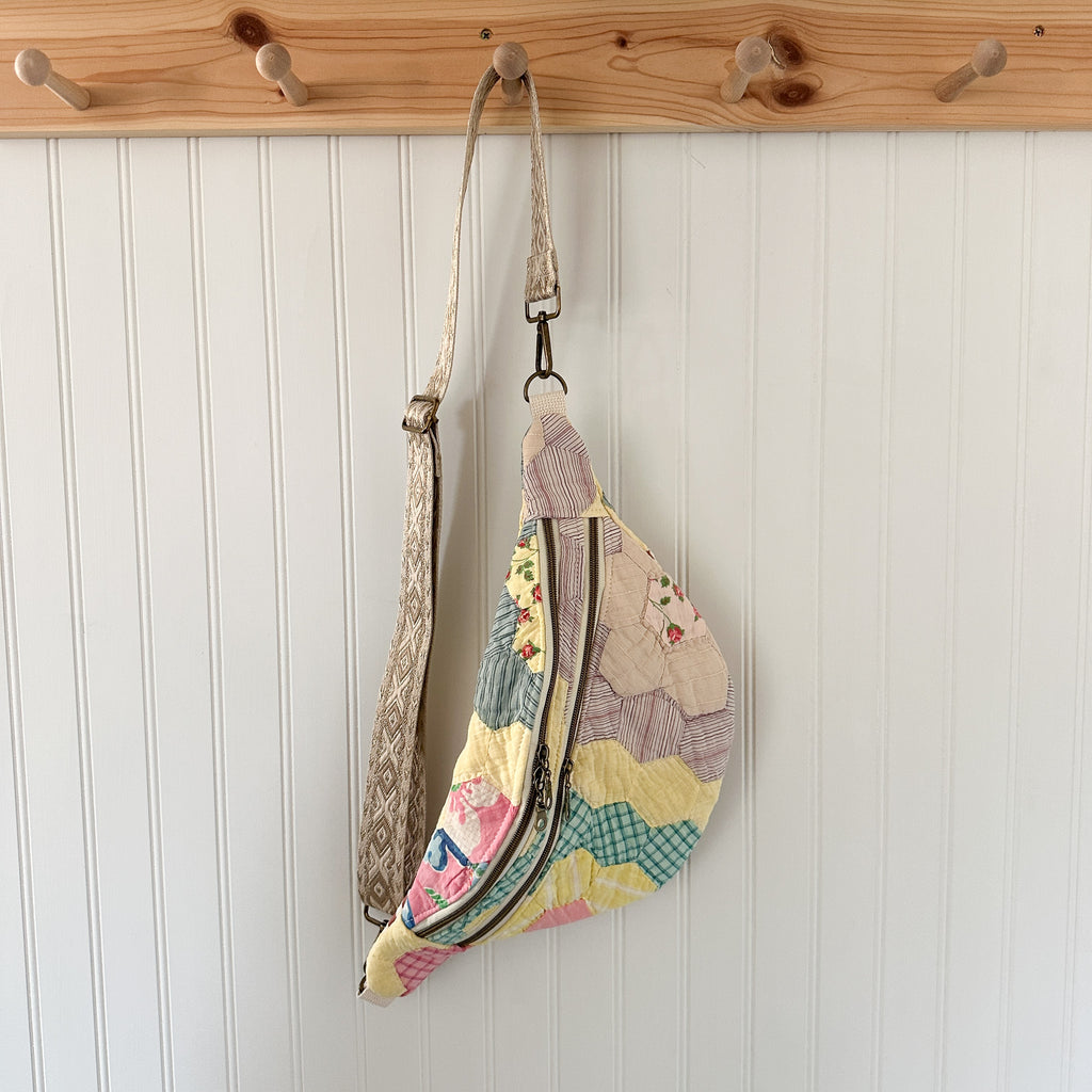 Large Fanny Pack Bag Vintage Grandmother's Garden Quilt
