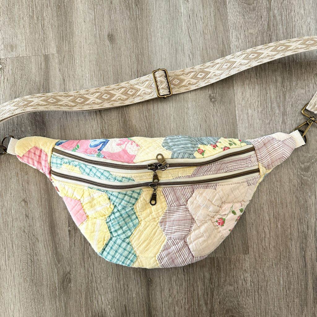 Large Fanny Pack Bag Vintage Grandmother's Garden Quilt