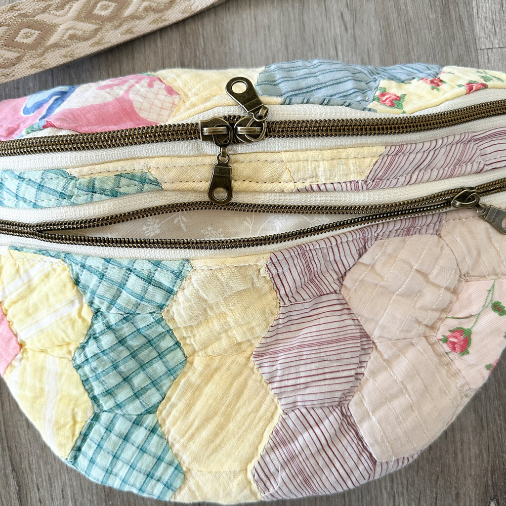 Large Fanny Pack Bag Vintage Grandmother's Garden Quilt