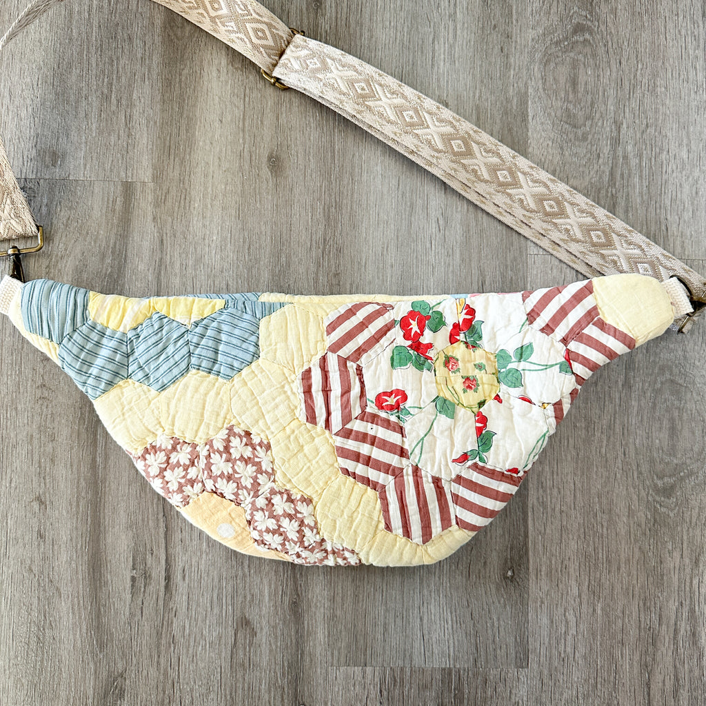 Large Fanny Pack Bag Vintage Grandmother's Garden Quilt