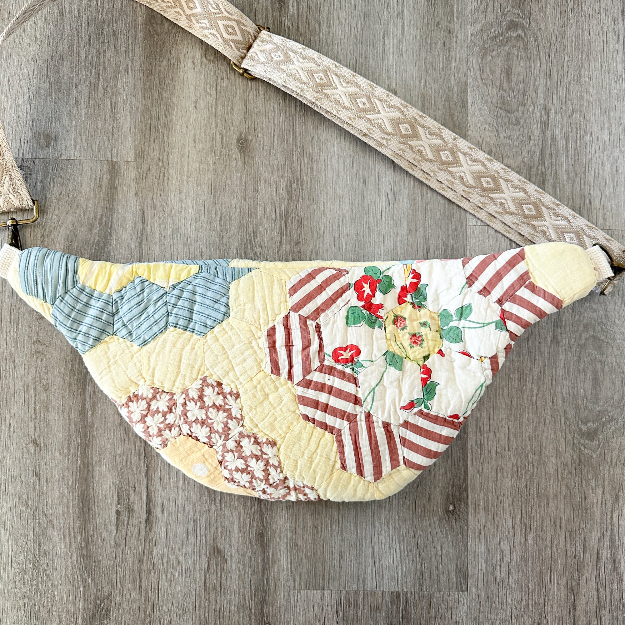 Large Fanny Pack Bag Vintage Grandmother's Garden Quilt