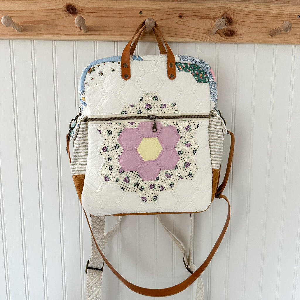 Backpack Vintage Grandmothers Garden Quilt Backpack Convertible Crossbody Bag