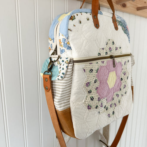 Backpack Vintage Grandmothers Garden Quilt Backpack Convertible Crossbody Bag