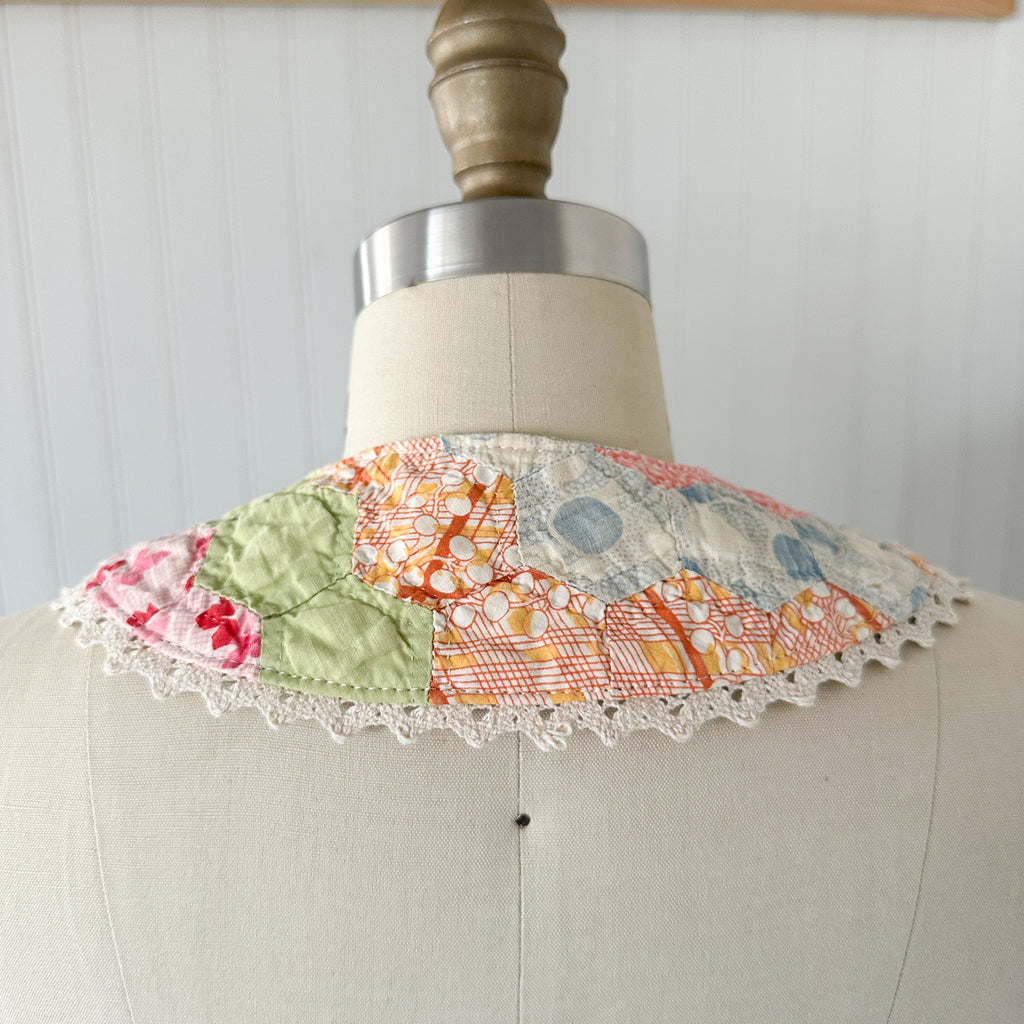 Small Vintage Grandmother's Garden Quilt Detachable Peter Pan Collar