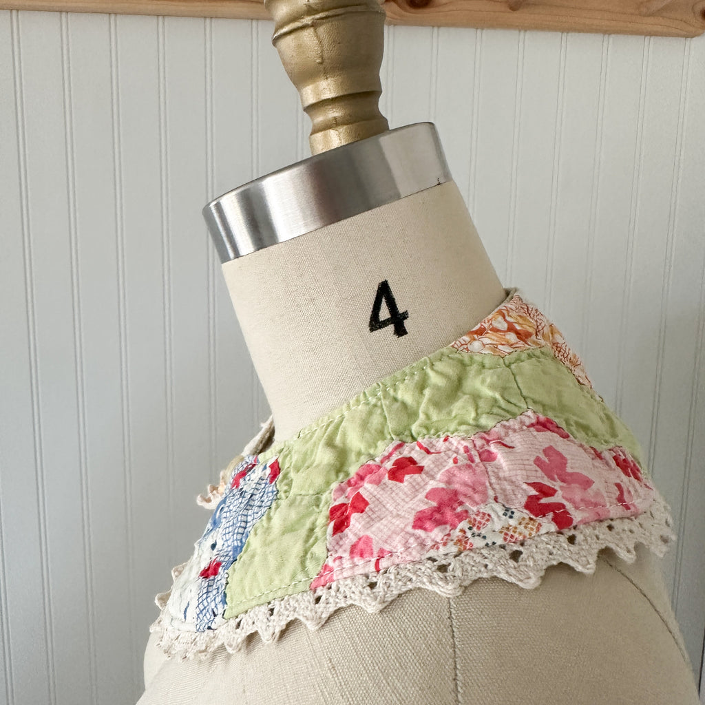 Small Vintage Grandmother's Garden Quilt Detachable Peter Pan Collar