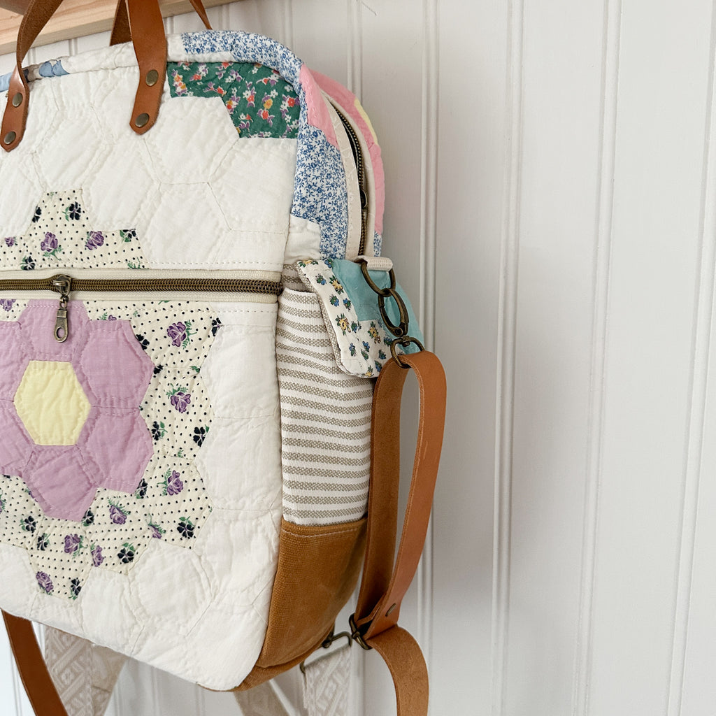 Backpack Vintage Grandmothers Garden Quilt Backpack Convertible Crossbody Bag