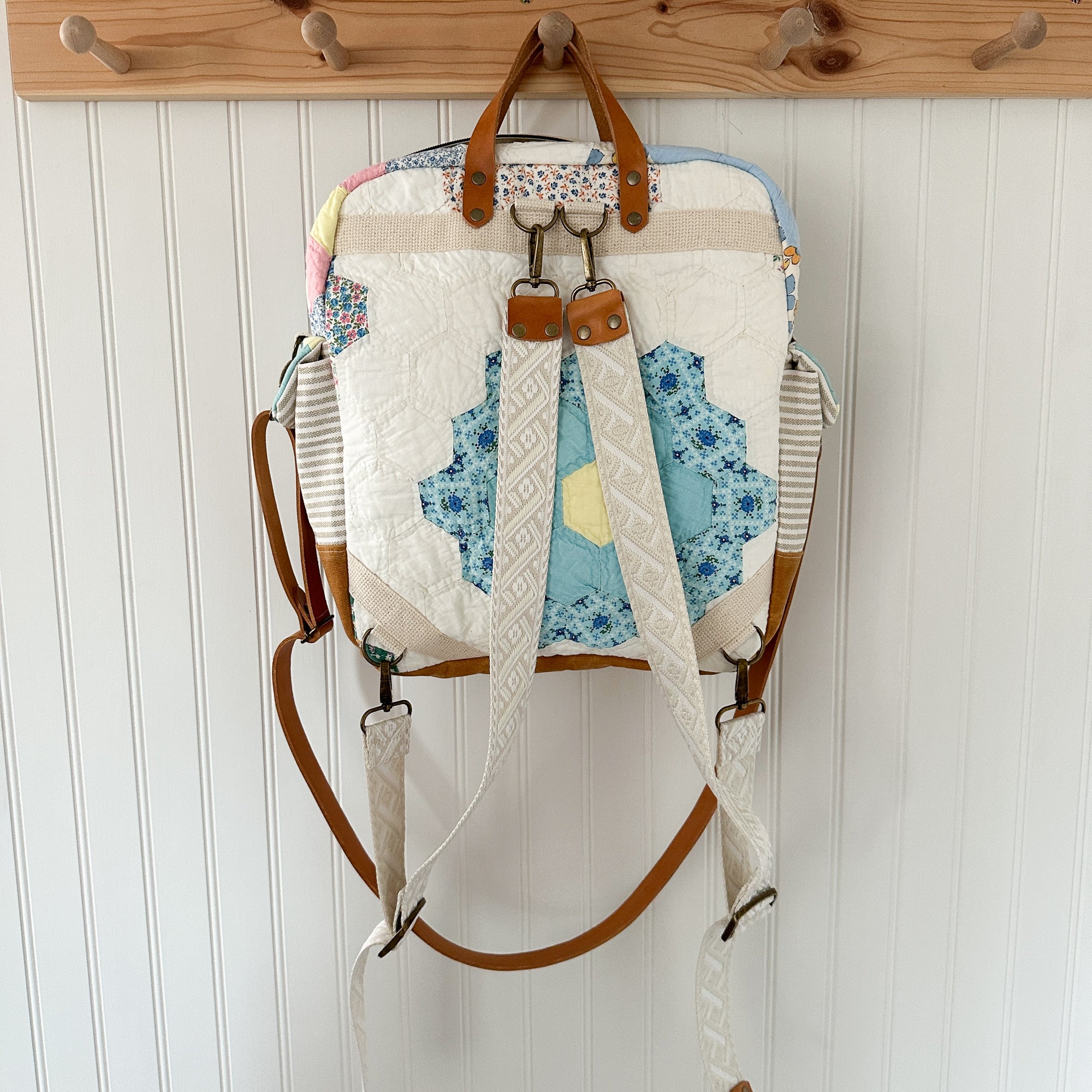 Backpack Vintage Grandmothers Garden Quilt Backpack Convertible Crossbody Bag