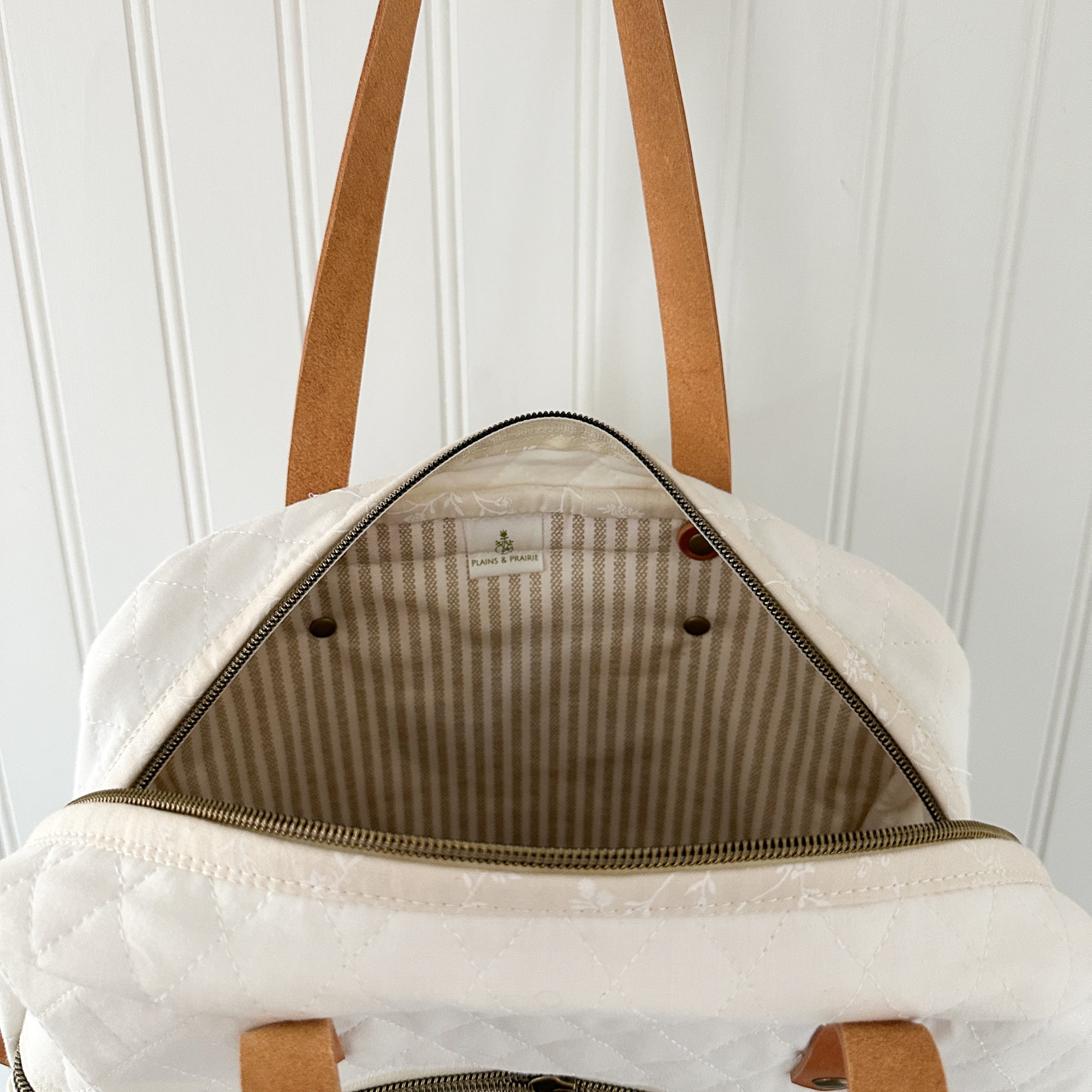 Sunday School Teachers Bag Vintage Ladies with Umbrellas Quilt with Leather Handles and Crossbody Strap