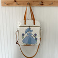 Sunday School Teachers Bag Vintage Ladies with Umbrellas Quilt with Leather Handles and Crossbody Strap