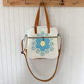 Sunday School Teachers Bag Vintage Grandmothers Garden Quilt with Leather Handles and Crossbody Strap