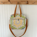 Sunday School Teachers Bag Vintage Grandmothers Garden Quilt with Leather Handles and Crossbody Strap