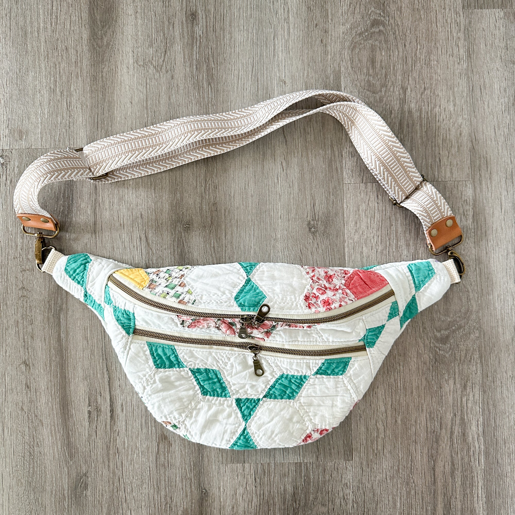 Large Fanny Pack Bag Vintage Grandmother's Garden Quilt