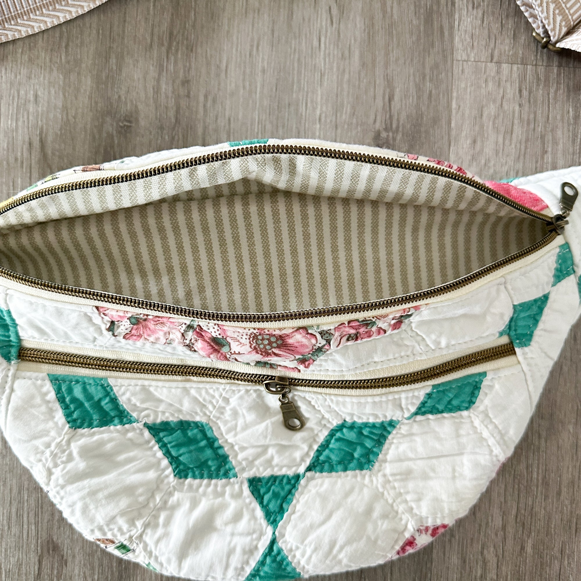 Large Fanny Pack Bag Vintage Grandmother's Garden Quilt