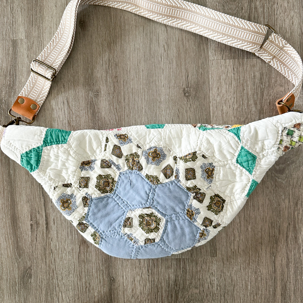 Large Fanny Pack Bag Vintage Grandmother's Garden Quilt