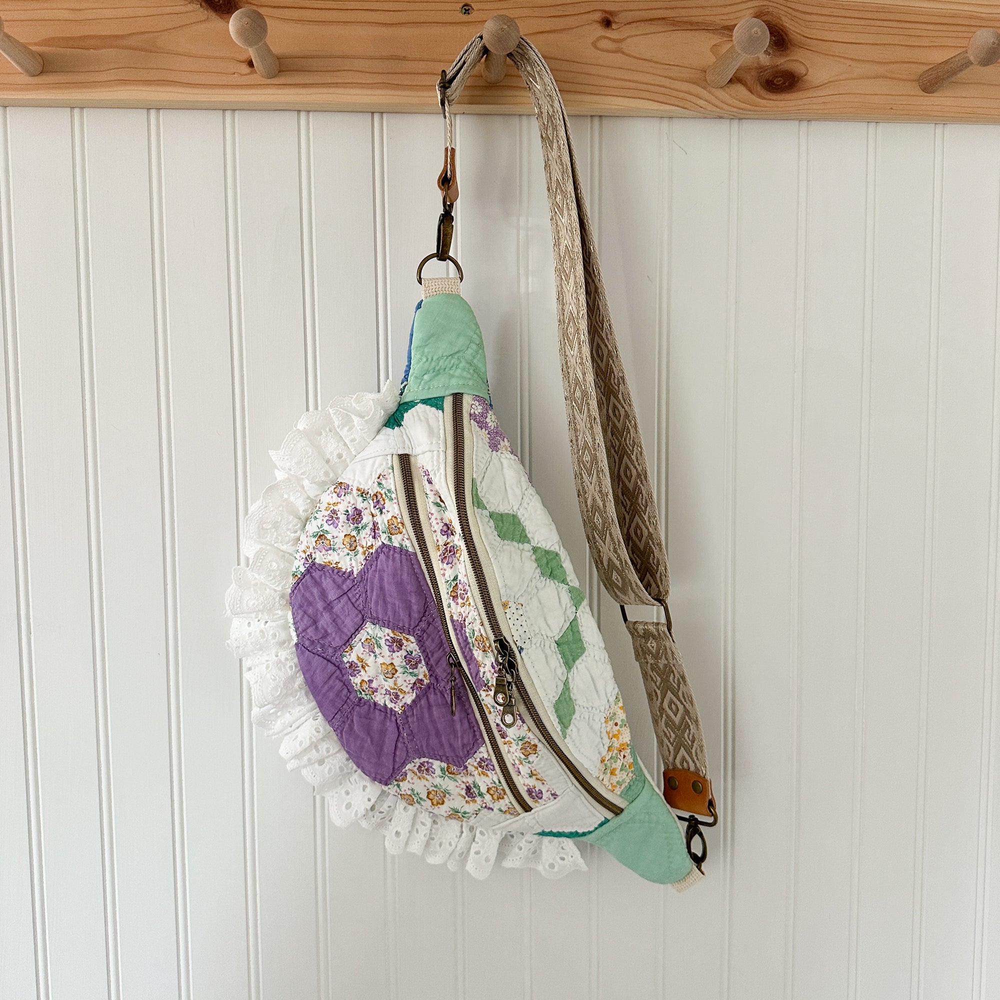 Large Fanny Pack Bag Vintage Grandmother's Garden Quilt