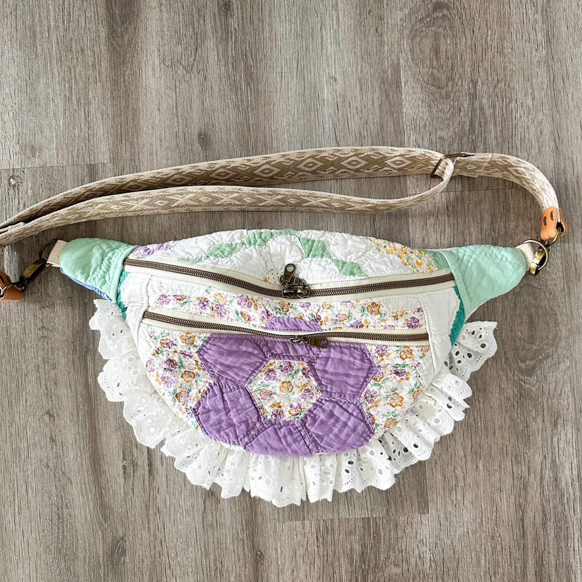 Large Fanny Pack Bag Vintage Grandmother's Garden Quilt