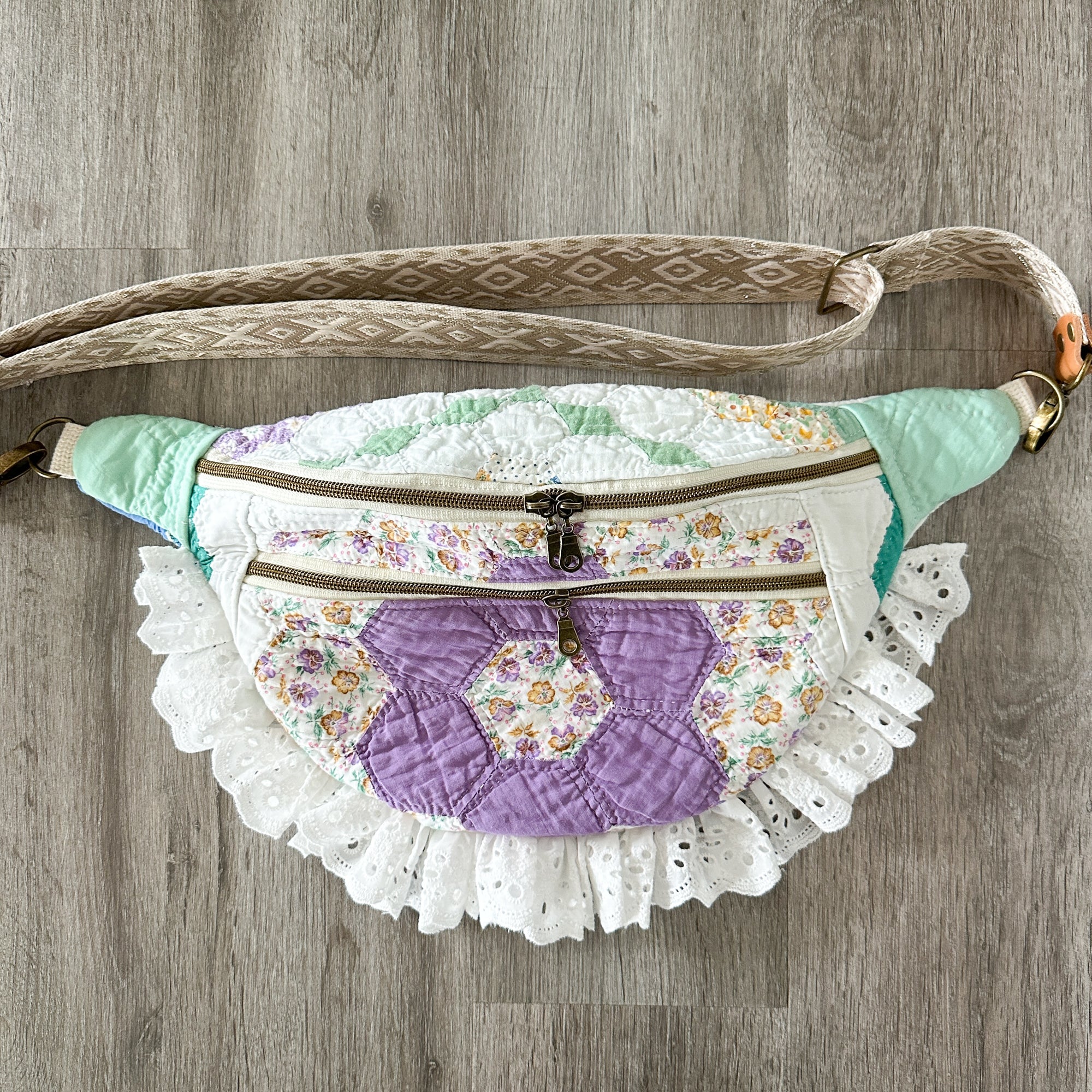 Large Fanny Pack Bag Vintage Grandmother's Garden Quilt