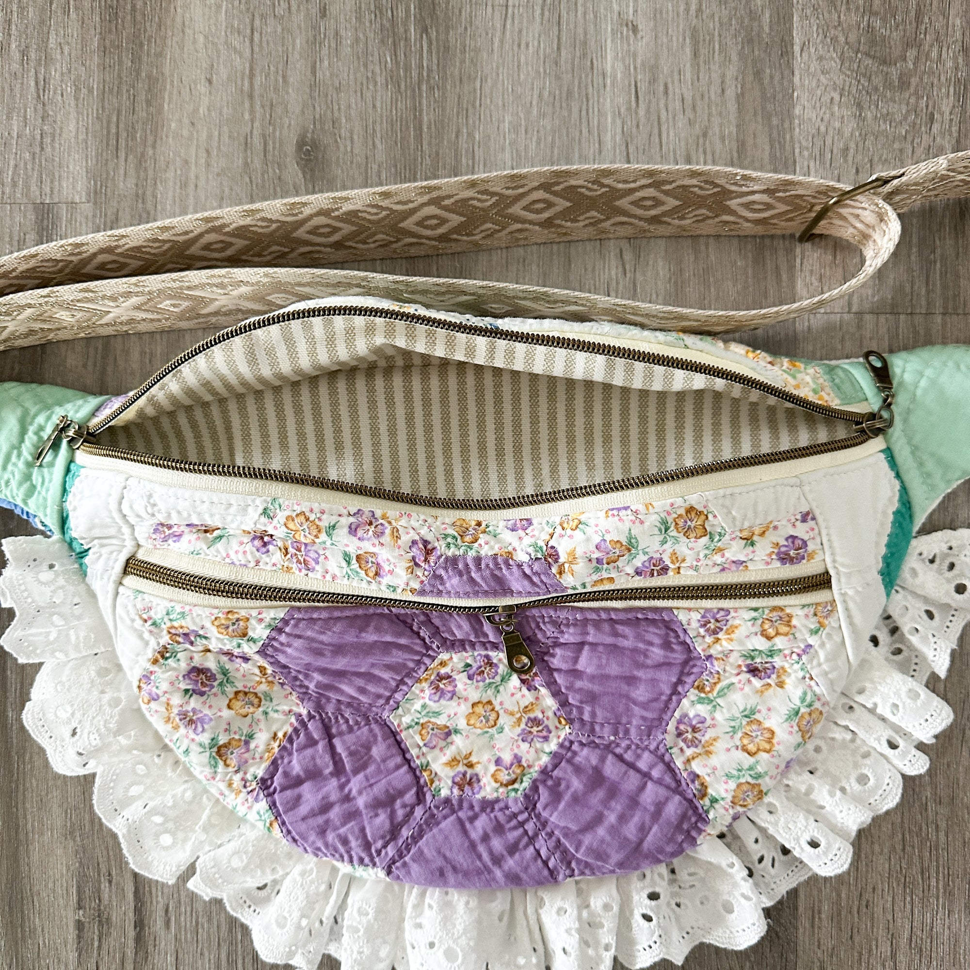 Large Fanny Pack Bag Vintage Grandmother's Garden Quilt