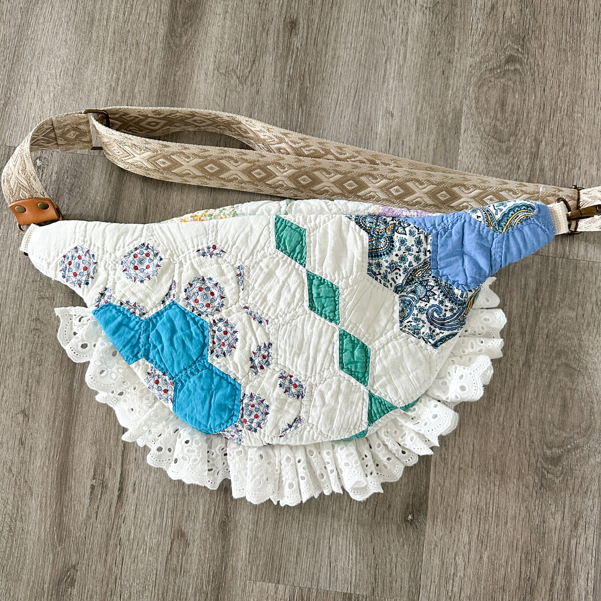 Large Fanny Pack Bag Vintage Grandmother's Garden Quilt
