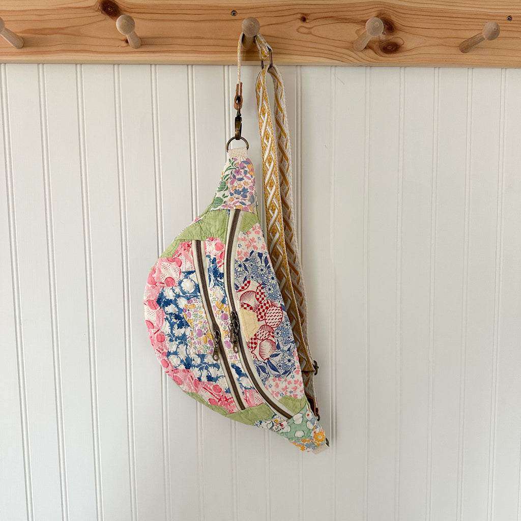 Large Fanny Pack Bag Vintage Grandmother's Garden Quilt