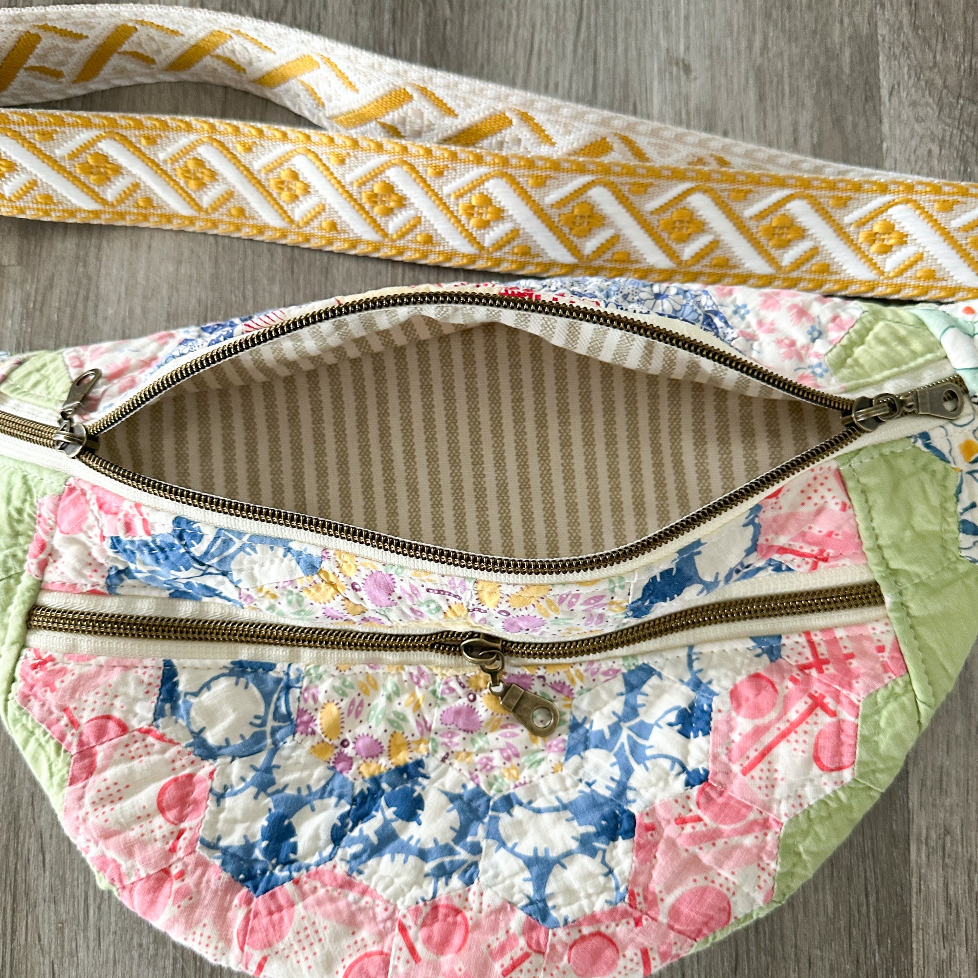 Large Fanny Pack Bag Vintage Grandmother's Garden Quilt