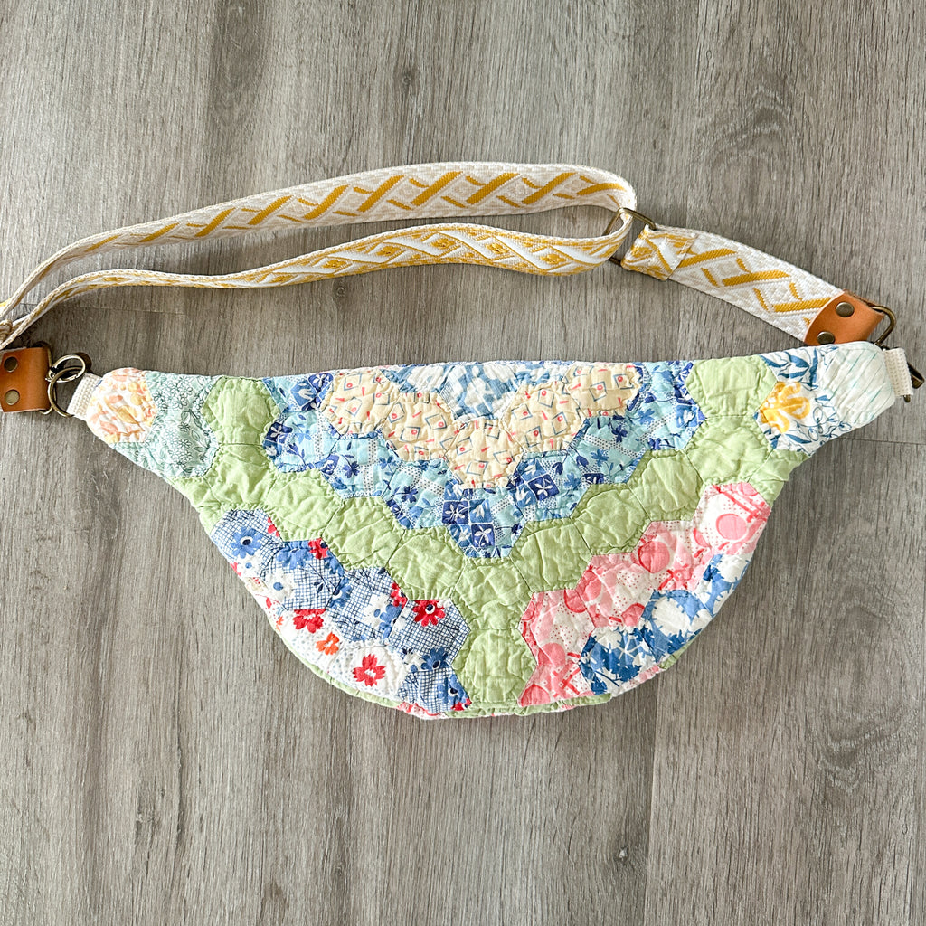Large Fanny Pack Bag Vintage Grandmother's Garden Quilt