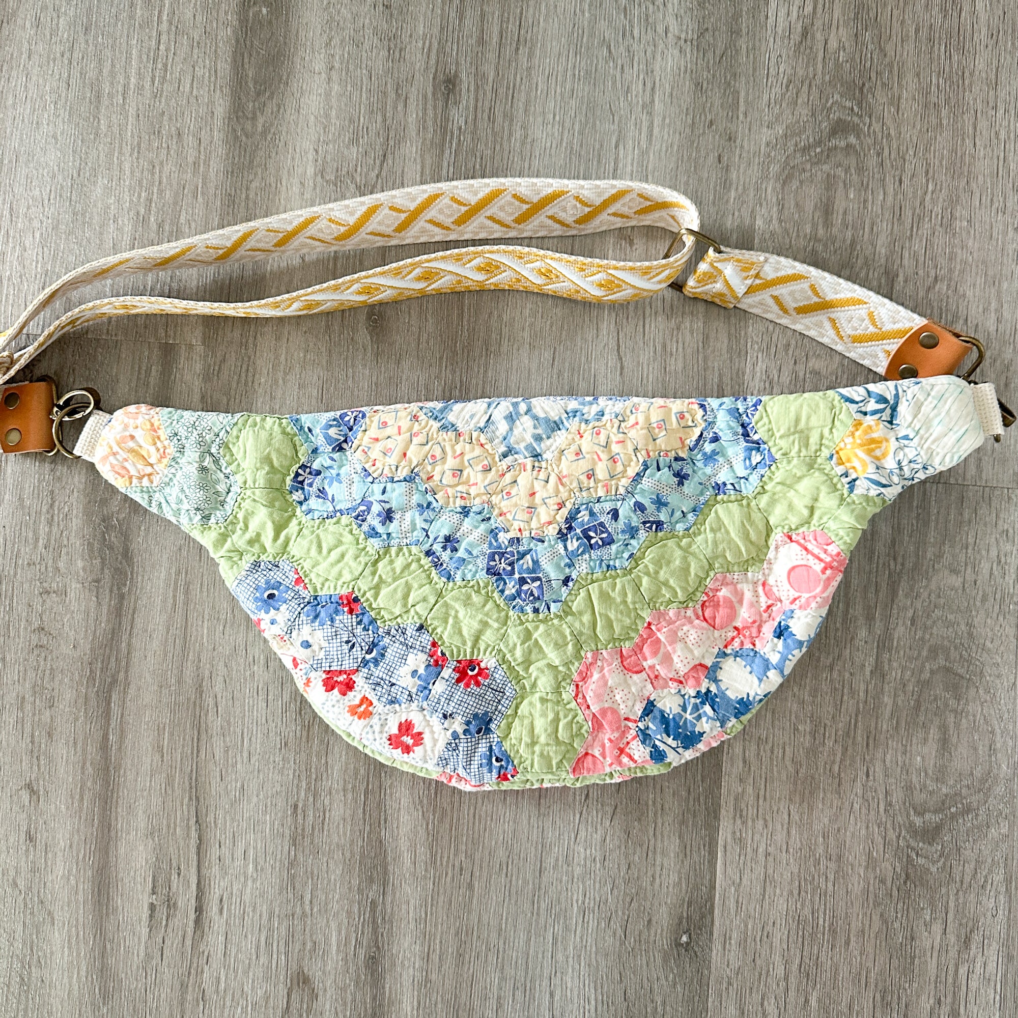 Large Fanny Pack Bag Vintage Grandmother's Garden Quilt