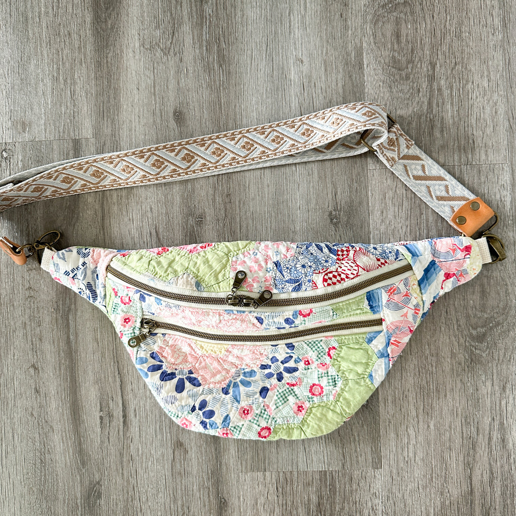 Large Fanny Pack Bag Vintage Grandmother's Garden Quilt