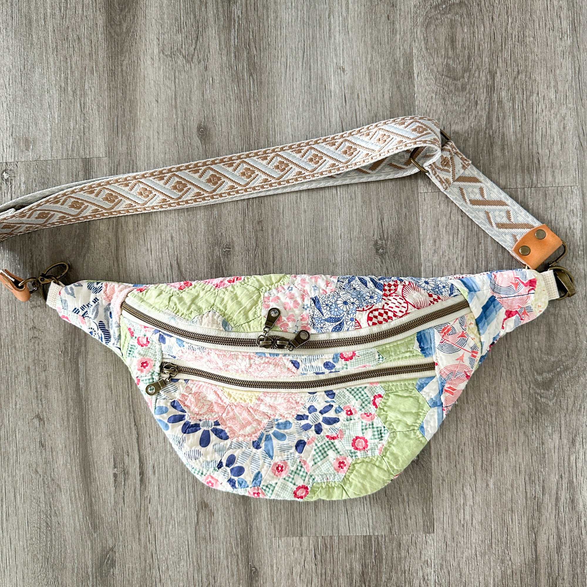 Large Fanny Pack Bag Vintage Grandmother's Garden Quilt