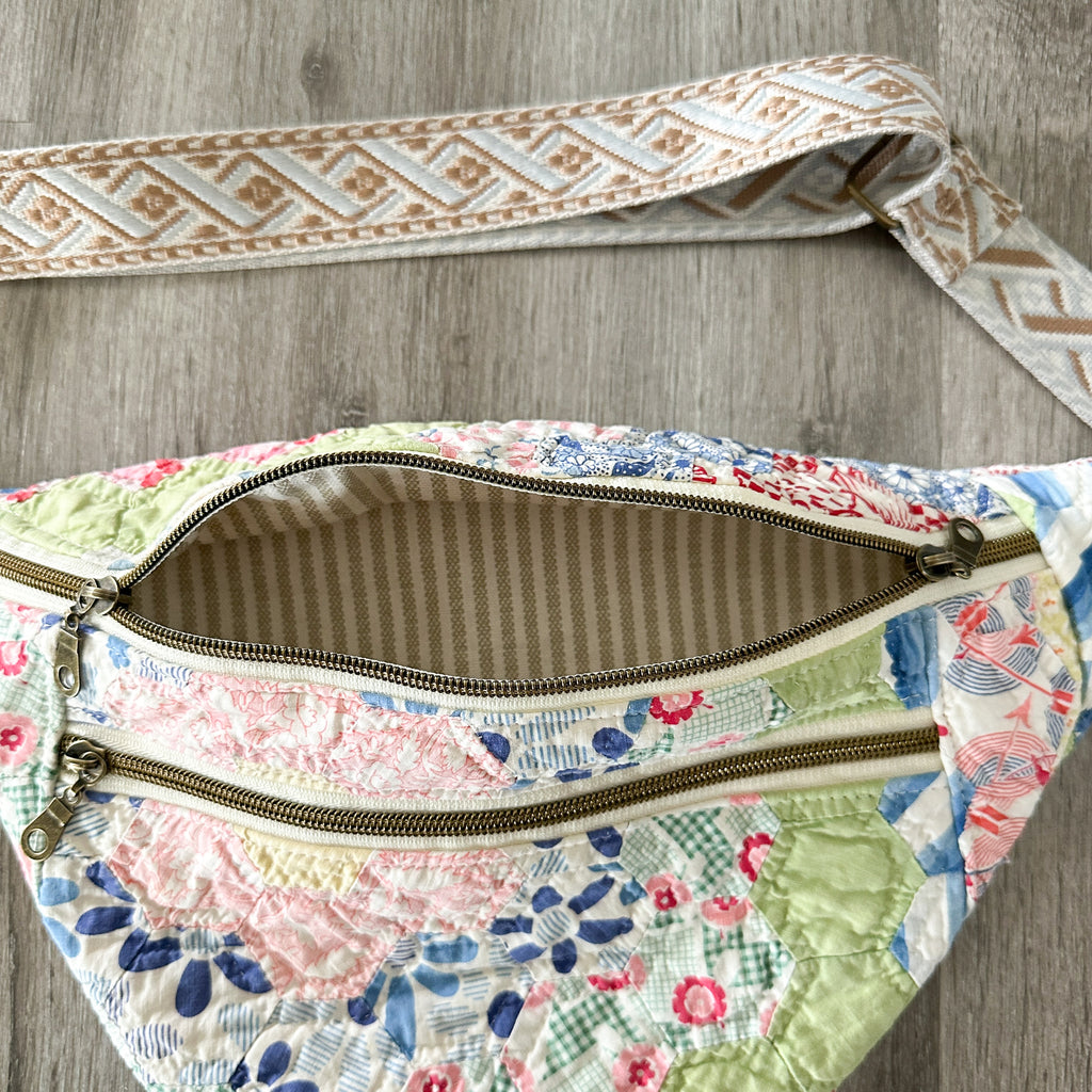 Large Fanny Pack Bag Vintage Grandmother's Garden Quilt