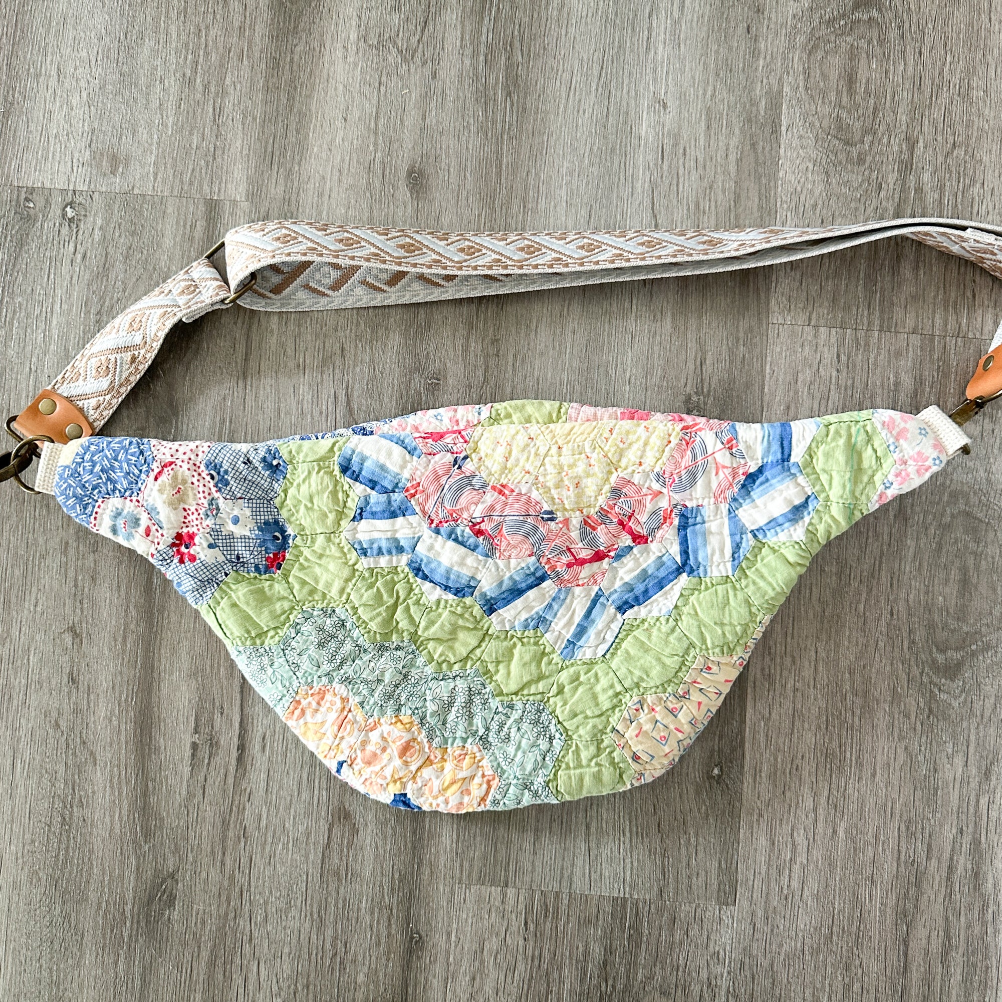 Large Fanny Pack Bag Vintage Grandmother's Garden Quilt