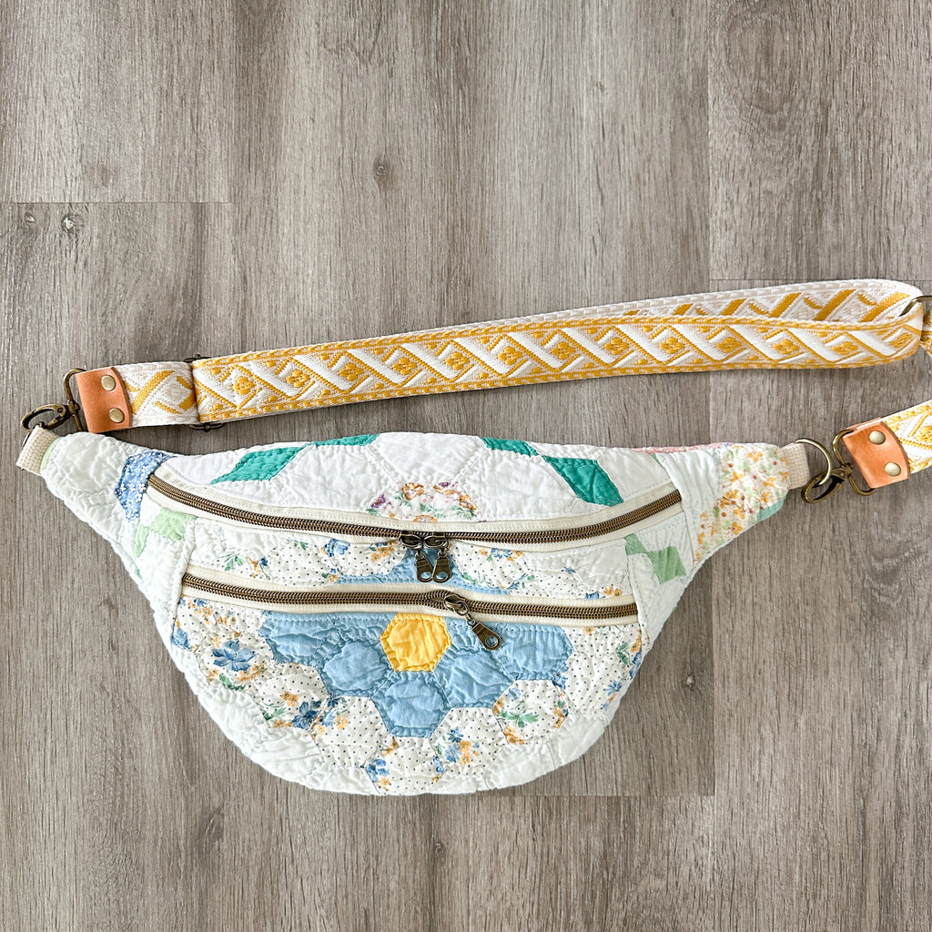 Large Fanny Pack Bag Vintage Grandmother's Garden Quilt