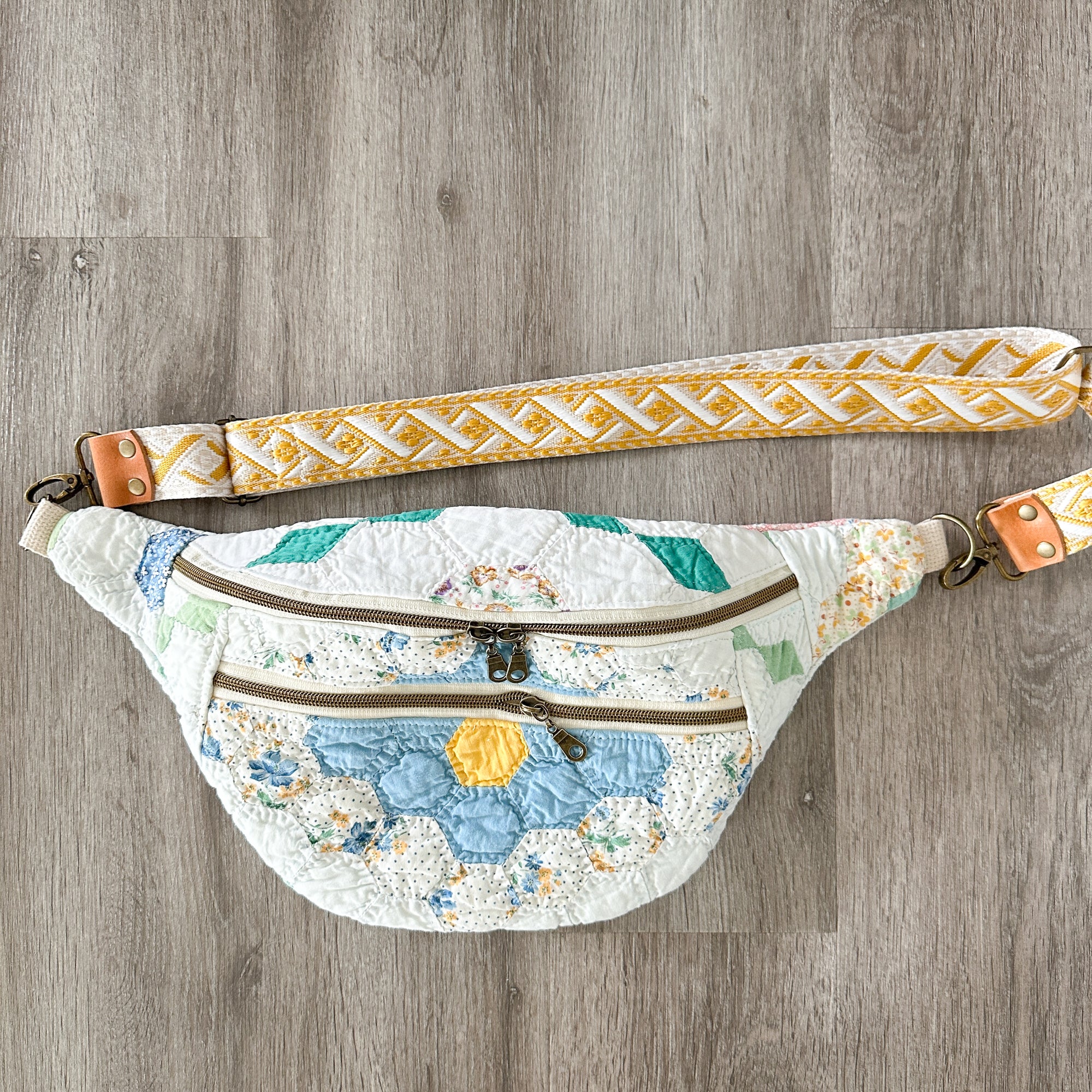 Large Fanny Pack Bag Vintage Grandmother's Garden Quilt