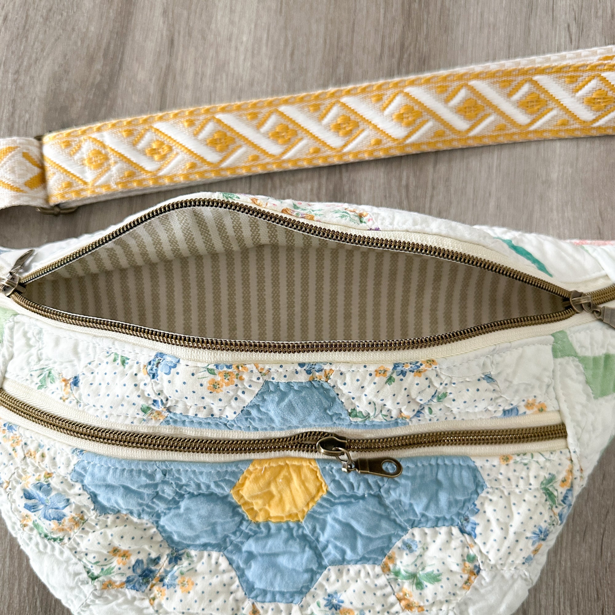 Large Fanny Pack Bag Vintage Grandmother's Garden Quilt