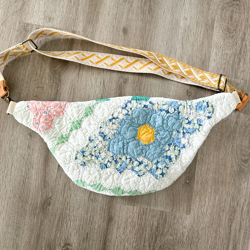 Large Fanny Pack Bag Vintage Grandmother's Garden Quilt