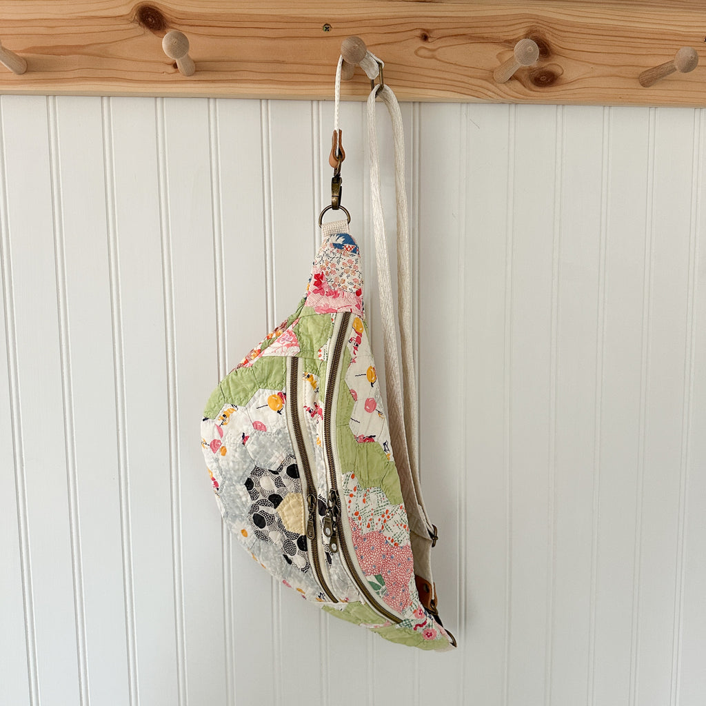 Large Fanny Pack Bag Vintage Grandmother's Garden Quilt