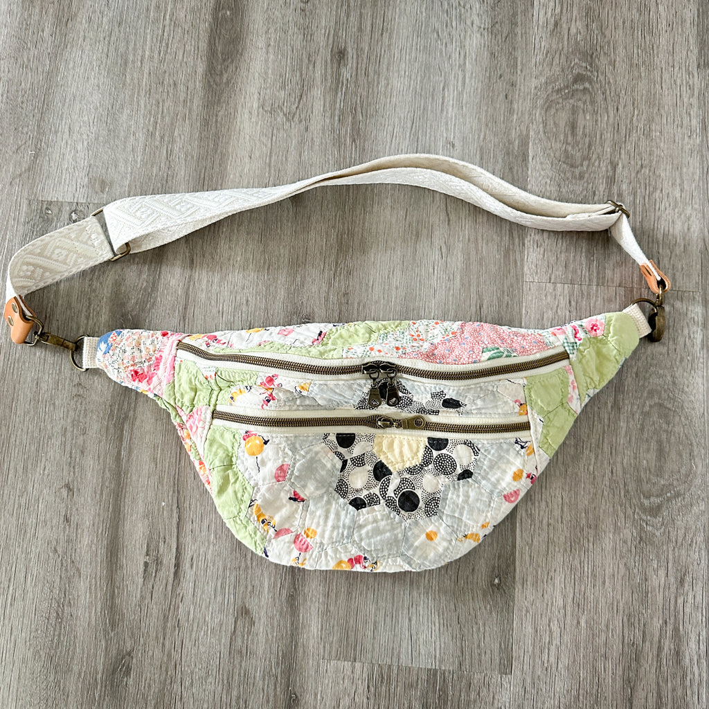 Large Fanny Pack Bag Vintage Grandmother's Garden Quilt