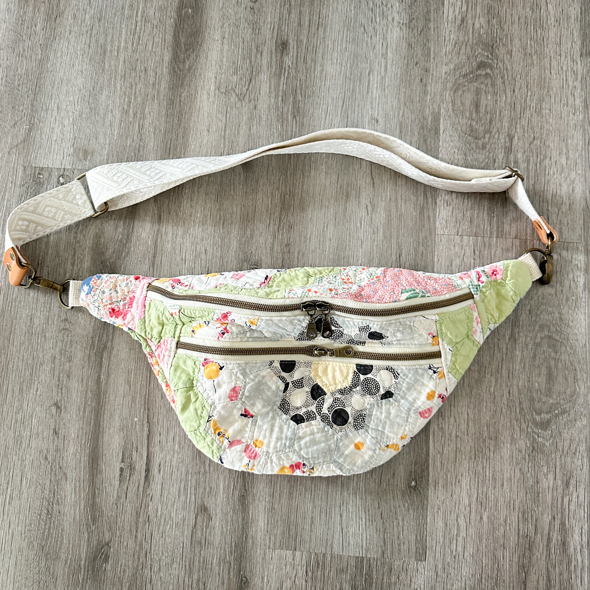 Large Fanny Pack Bag Vintage Grandmother's Garden Quilt